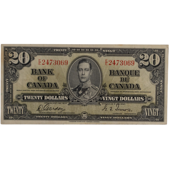 Canada: 1937 $20 Bank Of Canada Banknote Gordon-Towers E/E VF