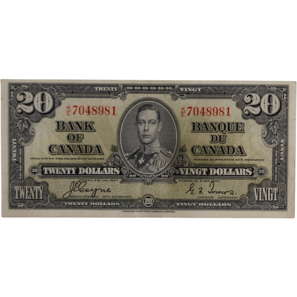 Canada: 1937 $20 Bank Of Canada Banknote Coyne-Towers K/E EF