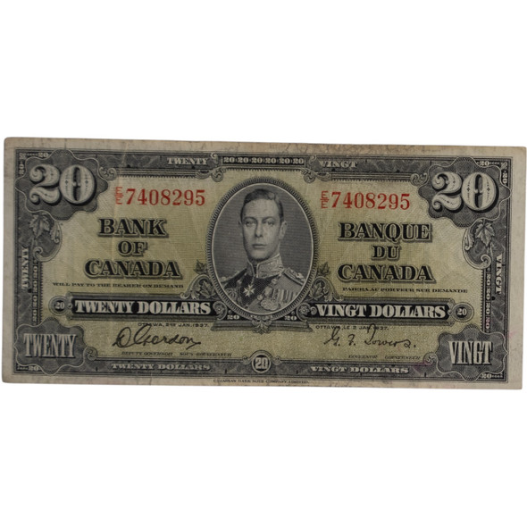 Canada: 1937 $20 Bank Of Canada Banknote Gordon-Towers E/E F