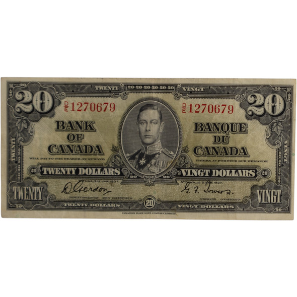 Canada: 1937 $20 Bank Of Canada Banknote Coyne-Towers D/E VF