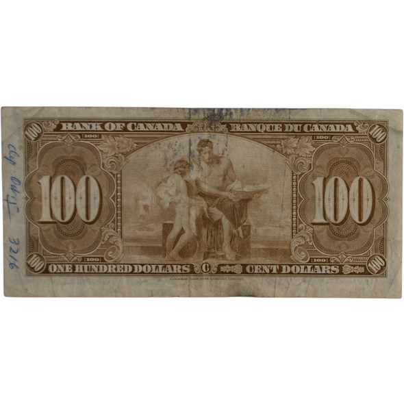 Canada: 1937 $100 Bank Of Canada Banknote Coyne-Towers B/J F *Soiled*