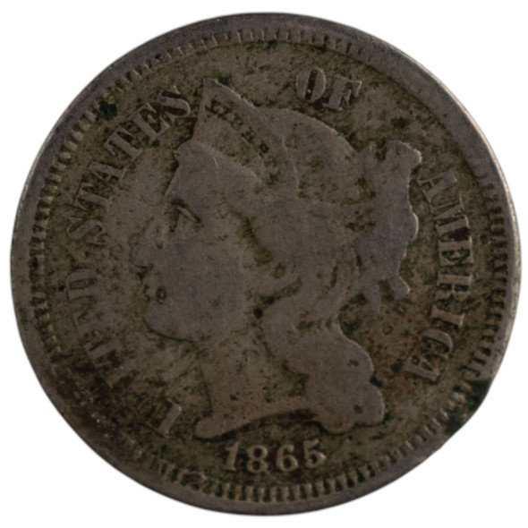 United States: 1865 3 Cent VG Corrosion