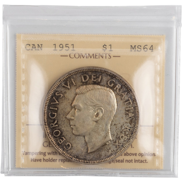 Canada: 1951 Silver Dollar ICCS MS64 #2