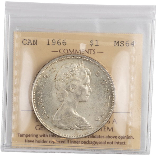 Canada: 1966 Silver Dollar Large Beads ICCS MS64 #3