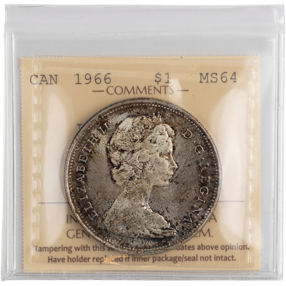 Canada: 1966 Silver Dollar Large Beads ICCS MS64 #4