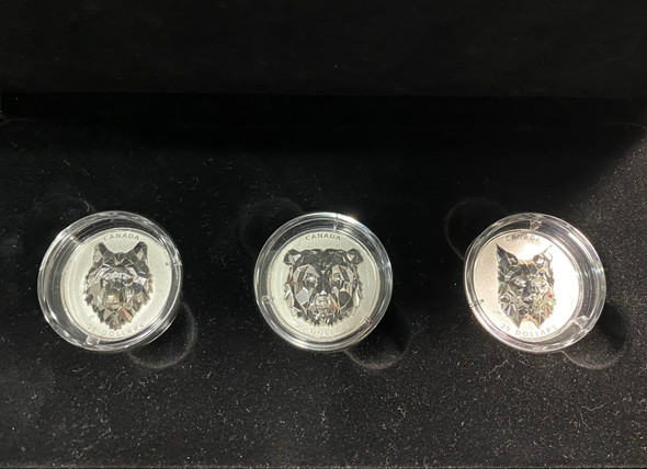 Canada: 2019-2020 $25 Multifaceted Animal Head Series Silver 3 Coin Set
