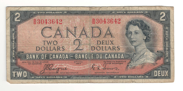 Canada: 1954 $2 Bank Of Canada Devil's Face  Banknote B/B