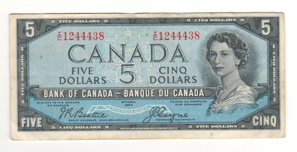 Canada: 1954 $5 Bank Of Canada Devil's Face  Banknote I/C