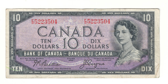 Canada: 1954 $10 Bank Of Canada Devil's Face  Banknote F/D