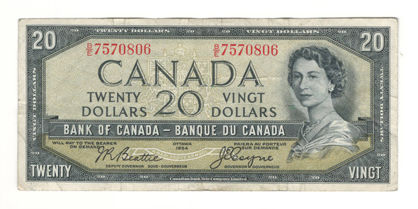 Canada: 1954 $20 Bank Of Canada Devil's Face  Banknote B/E