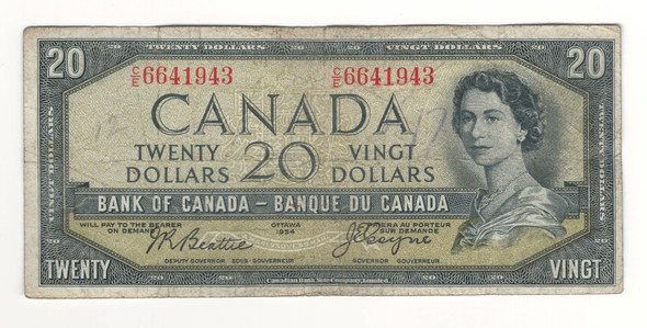 Canada: 1954 $20 Bank Of Canada Devil's Face  Banknote C/E #5