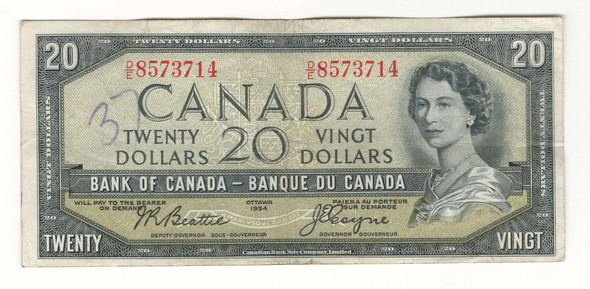 Canada: 1954 $20 Bank Of Canada Devil's Face  Banknote D/E #2