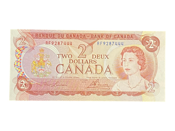 Canada: 1974 $2 Bank Of Canada Banknote Lawson-Bouey BC-47a 2 Letters Lightly Circulated