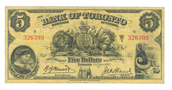 Canada: 1937 $5 Banknote - Bank of Toronto VF20