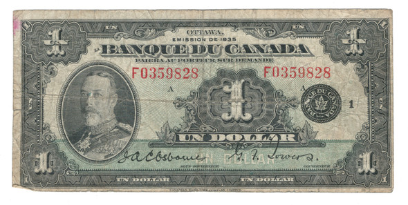Canada: 1935 $1 Banknote - Banque du Canada French  BC-2 VG10