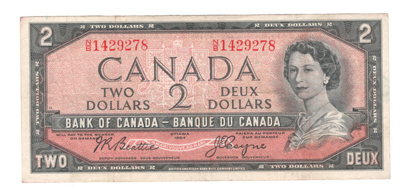Canada: 1954 $2 Bank Of Canada Banknote Beattie-Coyne Circulated