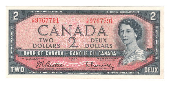 Canada: 1954 $2 Bank Of Canada Banknote Beattie-Rasminsky Lightly Circulated