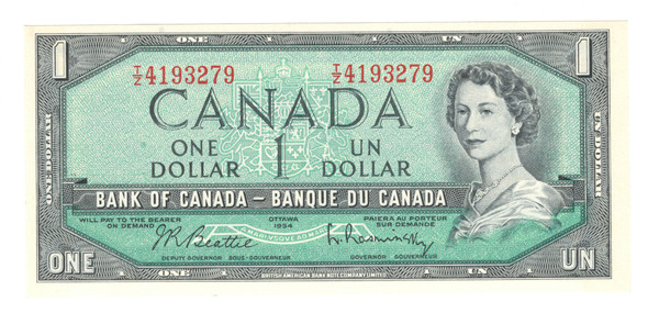 Canada: 1954 $1 Bank Of Canada Banknote Beattie-Rasminsky Uncirculated