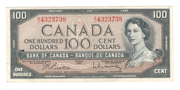Canada: 1954 $100 Bank Of Canada Banknote Beattie-Rasminsky
