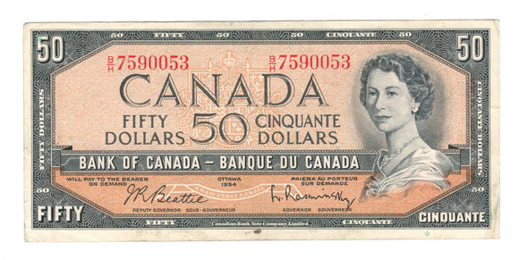 Canada: 1954 $50 Bank Of Canada Banknote Beattie-Rasminsky #6