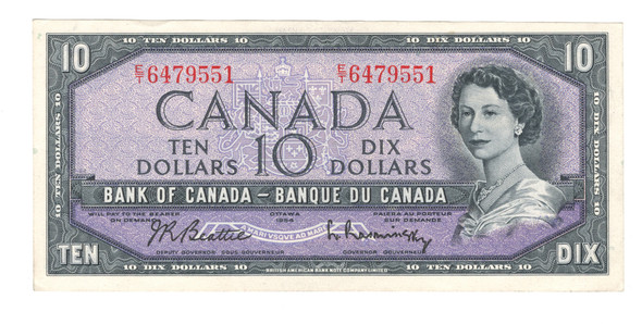Canada: 1954 $10 Bank Of Canada Banknote Beattie-Rasminsky #2