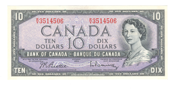 Canada: 1954 $10 Bank Of Canada Banknote Beattie-Rasminsky #5
