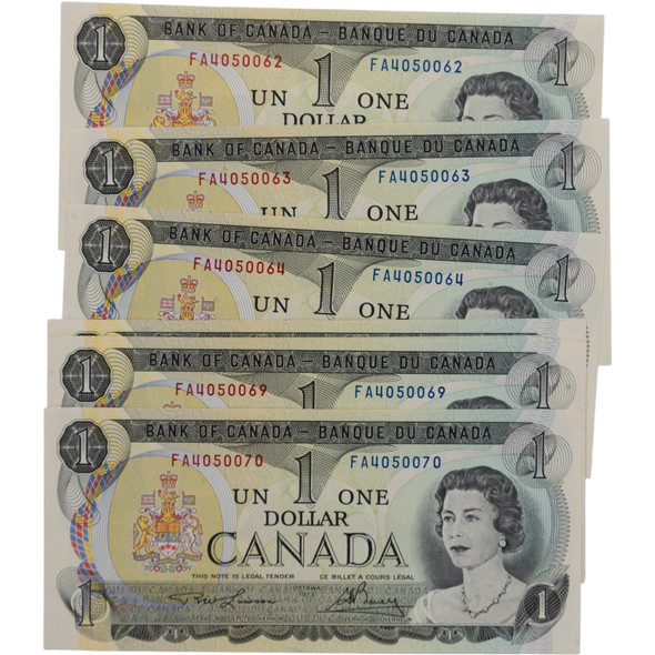 Canada: 1973 $1 Bank Of Canada Banknote Lawson-Bouey BC-46a 2 Letters 9x in Sequence