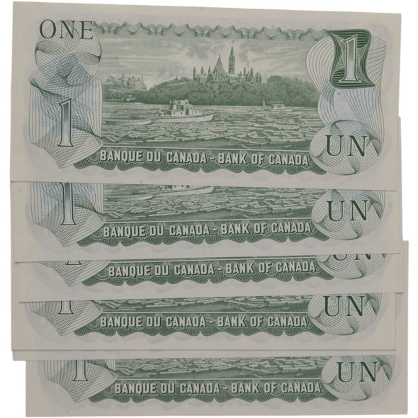 Canada: 1973 $1 Bank Of Canada Banknote Crow-Bouey BC-46b 3 Letters 8x in Sequence