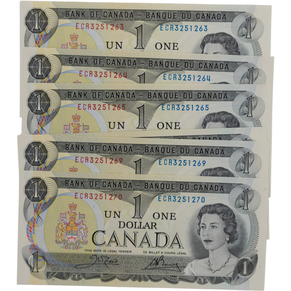 Canada: 1973 $1 Bank Of Canada Banknote Crow-Bouey BC-46b 3 Letters 8x in Sequence