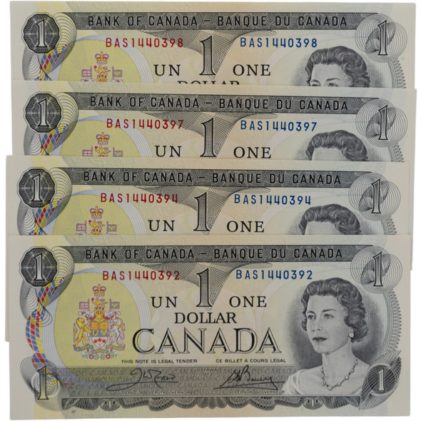 Canada: 1973 $1 Bank Of Canada Banknote Crow-Bouey BC-46b 3 Letters 7x in Sequence