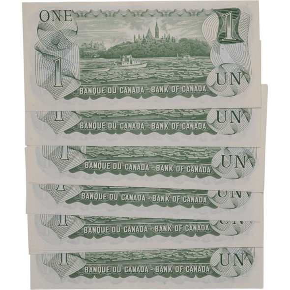 Canada: 1973 $1 Bank Of Canada Banknote Crow-Bouey BC-46b 3 Letters 8x in Sequence #3