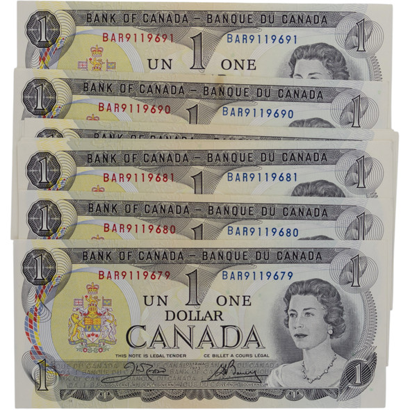 Canada: 1973 $1 Bank Of Canada Banknote Crow-Bouey BC-46b 3 Letters 13x in Sequence