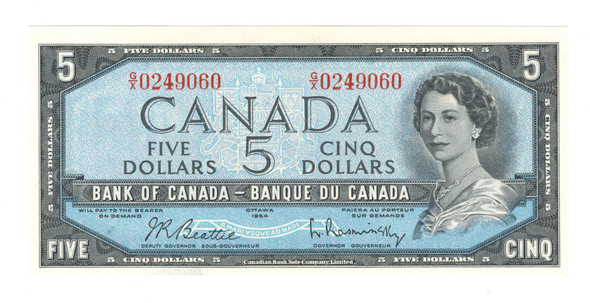 Canada: 1954 $5 Bank Of Canada Banknote Beattie-Rasminsky BC-39b