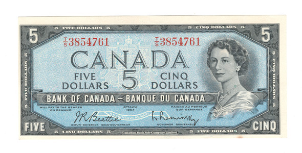 Canada: 1954 $5 Bank Of Canada Banknote Beattie-Rasminsky BC-39b #3