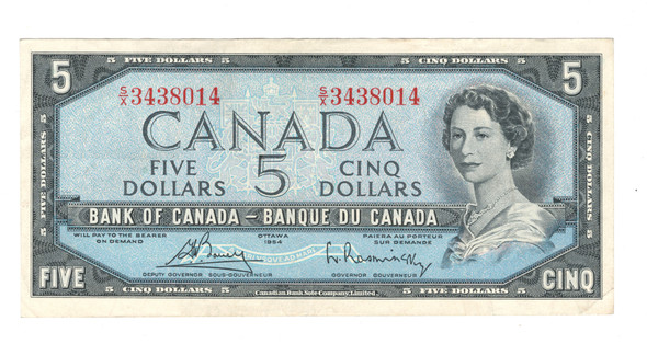 Canada: 1954 $5 Bank Of Canada Banknote Bouey-Rasminsky BC-39b #3