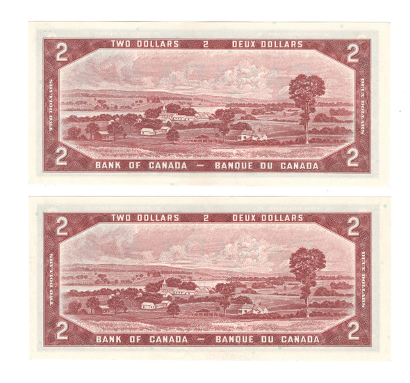Canada: 1954 $2 Bank Of Canada Banknotes Beattie-Rasminsky BC-38b 2 in Sequence