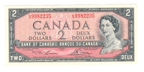 Canada: 1954 $2 Bank Of Canada Banknotes Lawson-Bouey BC-38d