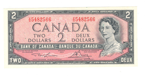 Canada: 1954 $2 Bank Of Canada Banknotes Lawson-Bouey BC-38d #3