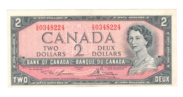 Canada: 1954 $2 Bank Of Canada Banknotes Lawson-Bouey BC-38d #6