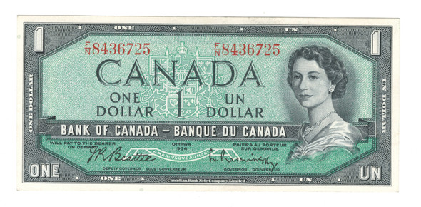 Canada: 1954 $1 Bank Of Canada Banknotes Beattie-Rasminsky BC-37b