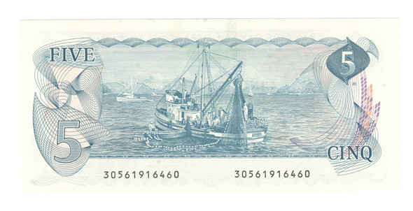 Canada: 1979 $5 Bank Of Canada Banknote Crow-Bouey BC-53b