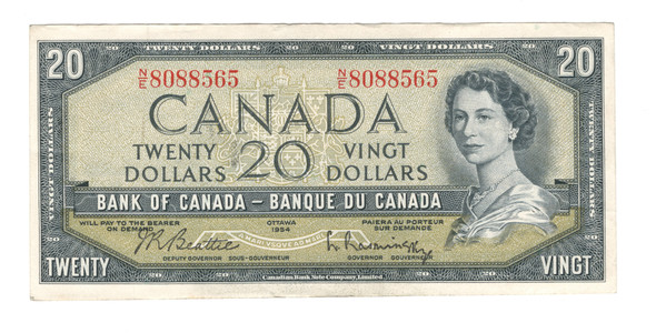 Canada: 1954 $20 Bank Of Canada Banknote Beattie-Rasminsky BC-41b #2