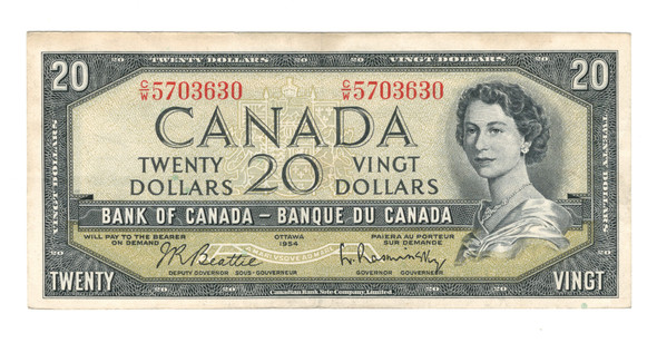 Canada: 1954 $20 Bank Of Canada Banknote Beattie-Rasminsky BC-41b #7