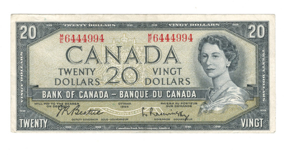 Canada: 1954 $20 Bank Of Canada Banknote Beattie Rasminsky with Pen Markings