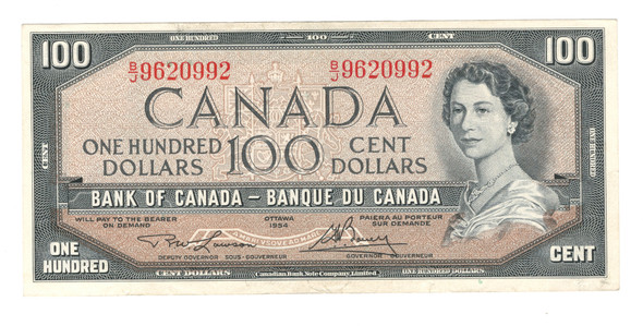 Canada: 1954 $100 Bank Of Canada Banknote Lawson-Bouey #6