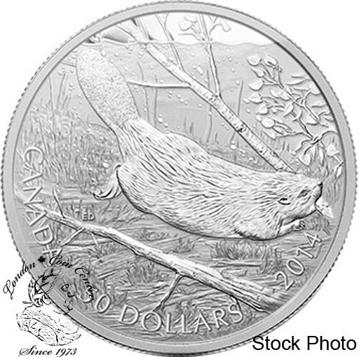 Canada: 2014 $50 Silver Swimming Beaver 5 oz Silver Coin * No Box *