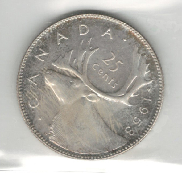 Canada: 1953 25 Cents Large Date ICCS MS65