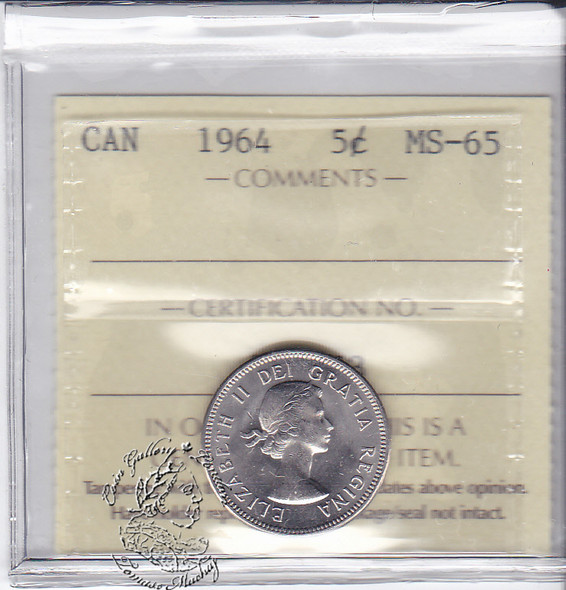Canada: 1964 5 Cents ICCS MS65 Coin nr 6