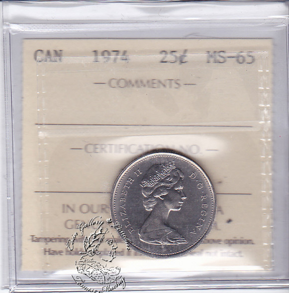 Canada: 1974 25 Cents ICCS MS65 Coin nr 4 Canada: 1974 25 Cents ICCS MS65 Coin nr 4