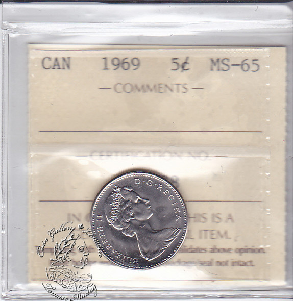 Canada: 1969 5 Cents ICCS MS65 Coin nr 1